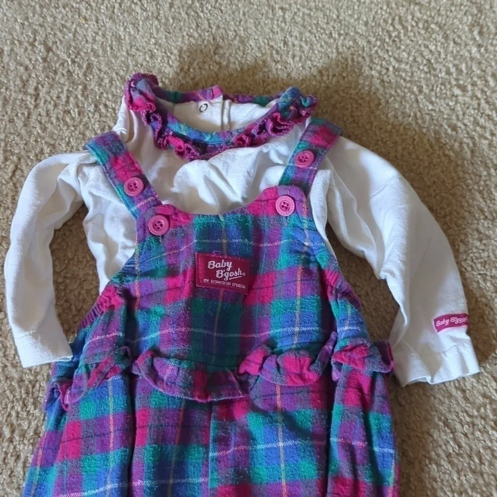 Vintage Baby B'Gosh Plaid Footed Overalls & Matching One Piece Set Size 6-9 M